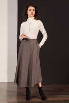 Юбка высокого плеча из костюмной ткани с поясом Nova Line 3539 коричневый - фото 1