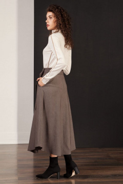 Юбка высокого плеча из костюмной ткани с поясом Nova Line 3539 коричневый - фото 2