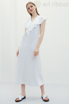 Платье летнее базовое из льна с карманами и воланами Art Ribbon M3896P - фото 1