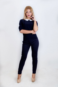 Блуза летучая мышь с зауженным рукавом и фигурным воротником Mita КМ504 синий - фото 1