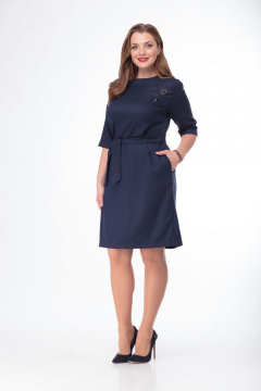 Платье прямое с карманами, вязка из вискозы, ¾ рукав Anelli 334 т.синий - фото 1