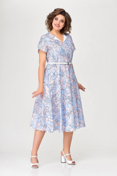 Летнее платье А-силуэта с рельефами и ремнем Swallow 665.1 розовый/принт - фото 3