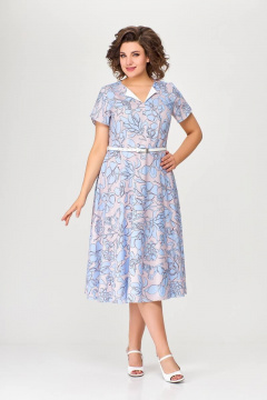 Летнее платье А-силуэта с рельефами и ремнем Swallow 665.1 розовый/принт - фото 5