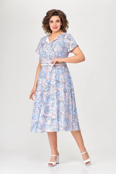 Летнее платье А-силуэта с рельефами и ремнем Swallow 665.1 розовый/принт - фото 4