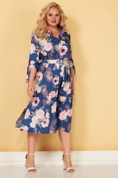 Платье-рубашка с поясом и разрезами в мелкий горошек Tensi 354 - фото 1