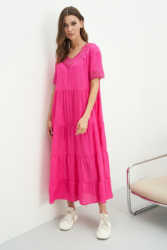 Летнее платье реглан и воланы из легкой ткани для летних прогулок Fantazia Mod 4475 фуксия - фото 1