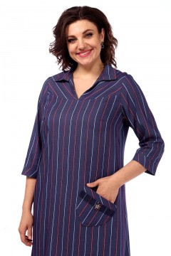 Синее платье А-силуэта с вырезом и сеткой из текстиля Lady Style Classic 1564/1 темно-синий - фото 2