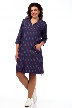 Синее платье А-силуэта с вырезом и сеткой из текстиля Lady Style Classic 1564/1 темно-синий - фото 1