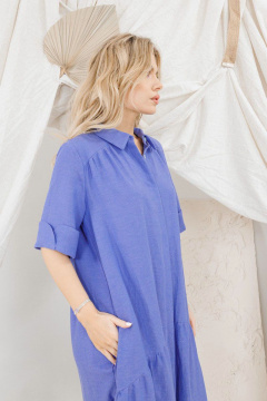 Льняное платье с сборками, рубашечным воротником и карманами AMORI 9646 - фото 4