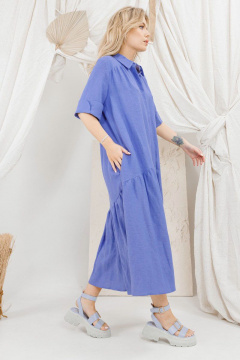 Льняное платье с сборками, рубашечным воротником и карманами AMORI 9646 - фото 3