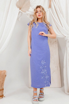 Льняное платье с вышивкой и разрезом, прямой крой AMORI 9651 - фото 4