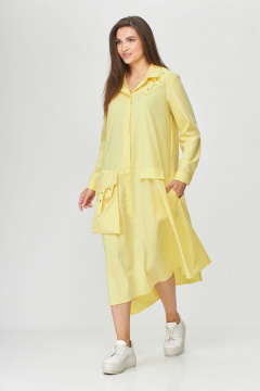 Платье бохо трапециевидное из хлопка с декоративными элементами Abbi 1009 желтый - фото 1