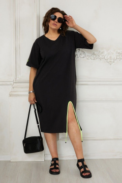 На каждый день платье из трикотажа с разрезом и карманами BegiModa 1024 черный - фото 5