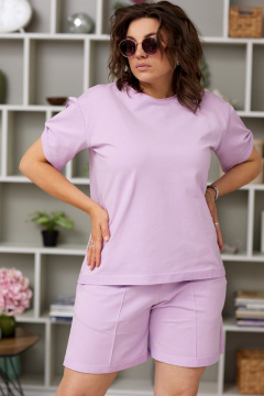 Розовый летний комплект футболка и шорты из хлопка BegiModa 3039 лаванда - фото 4