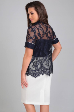 Блузка из шифона и кружева с коротким рукавом LeNata 11327 синий - фото 2