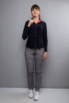 Деловая блуза синего цвета из трикотажа с кокеткой и воротником-стойкой Mita ЖМ726Б т.синий - фото 2