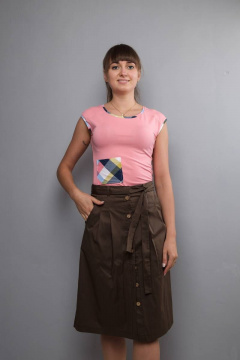 Летний розовый вискозный топ с карманом и кокеткой Mita ЖМ992 розовый/клетка - фото 1