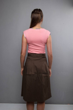 Летний розовый вискозный топ с карманом и кокеткой Mita ЖМ992 розовый/клетка - фото 3