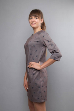 Платье прямого силуэта из хлопка с карманами листочка Mita ВМ001 серо-розовый - фото 3