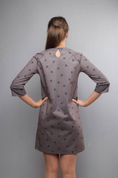 Платье прямого силуэта из хлопка с карманами листочка Mita ВМ001 серо-розовый - фото 4