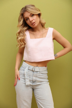 Льняной укороченный топ с широкими бретелями LM ТК1004 розовый - фото 1