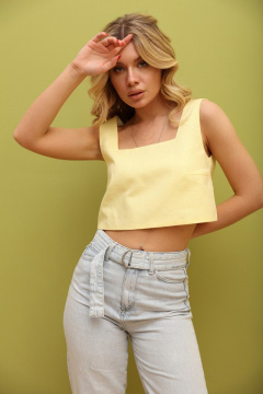 Льняной укороченный топ с широкими бретелями LM ТК1007 желтый - фото 2