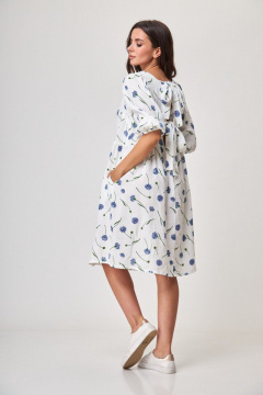 Легкое летнее платье муслиновое с завязками и глубоким вырезом спинки Anelli 1295 васильки - фото 5