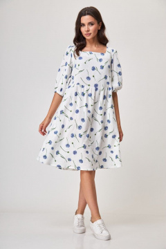 Легкое летнее платье муслиновое с завязками и глубоким вырезом спинки Anelli 1295 васильки - фото 1