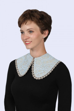 Круглогодичный голубой воротник из кружева и льна Полинушка 1228 голубое_кружево - фото 1