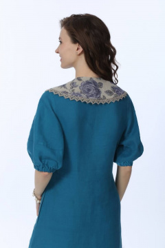 Съемный синий воротник кружево лен хлопок для стильных образов Полинушка 1218 синие_цветы - фото 2