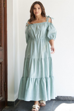 Бирюзовое платье с крэш-эффектом и открытыми плечами Andina city 8012 мята - фото 1