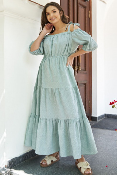 Бирюзовое платье с крэш-эффектом и открытыми плечами Andina city 8012 мята - фото 4