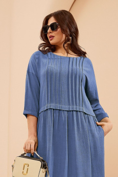 Платье с округлым вырезом, спущенными плечами и карманами Lissana 4676 джинс - фото 2