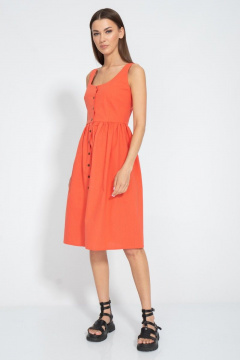 Летнее оранжевое платье с пуговицами на бретелях Kivviwear 3066.02 - фото 3
