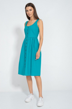 Летнее бирюзовое платье с пуговицами на бретелях Kivviwear 3066.03 - фото 3