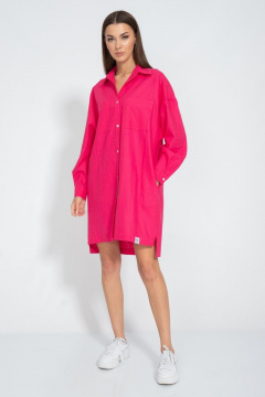 Летнее розовое платье-рубашка из льна Kivviwear 3073.04 - фото 5