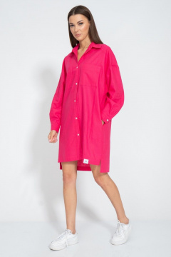 Летнее розовое платье-рубашка из льна Kivviwear 3073.04 - фото 4