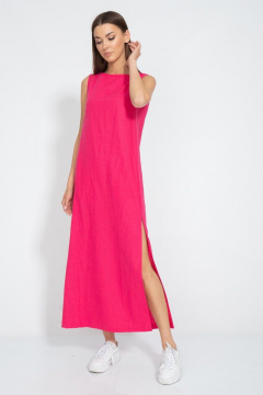 Платье из льна с разрезом и карманами для женственного образа Kivviwear 3077.03 - фото 4