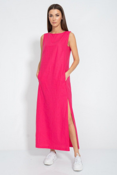 Платье из льна с разрезом и карманами для женственного образа Kivviwear 3077.03 - фото 2