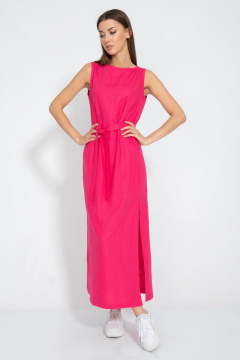 Платье из льна с разрезом и карманами для женственного образа Kivviwear 3077.03 - фото 1