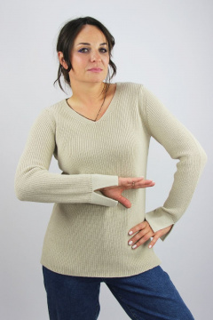 Бежевый джемпер из трикотажа хлопка для повседневного комфорта Полесье С1419-22 3С3048-Д43 158,164 дождливый_день - фото 1