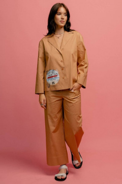 Жакет прямого силуэта из хлопка с лацканами и застежкой JRSy 2346 бежевый - фото 1