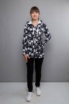 Демисезонный синий текстильный жакет с капюшоном и разрезами Mita ЖМ878 т.синий - фото 2