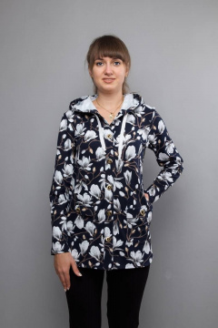 Демисезонный синий текстильный жакет с капюшоном и разрезами Mita ЖМ878 т.синий - фото 1