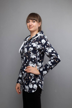 Демисезонный синий текстильный жакет с капюшоном и разрезами Mita ЖМ878 т.синий - фото 4