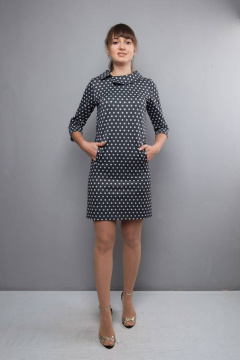 Платье прямого силуэта с отложным воротником и рукавом 3/4 Mita ЖМ772 т.серый/горох - фото 2