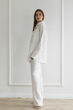 Летний леновый костюм брюки палаццо и свободная рубашка Atelero 1053 белый - фото 3