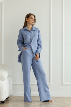 Голубые палаццо из льна с высокой посадкой Atelero 1056 голубой - фото 1