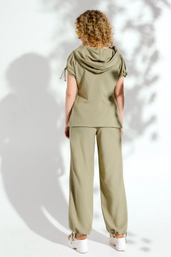 Костюм с блузой и брюками из текстиля с вышивкой Euromoda 099/1 хаки - фото 2