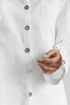 Белая рубашка из льна со спущенным плечом и шлицей Atelero 1057 белый - фото 5